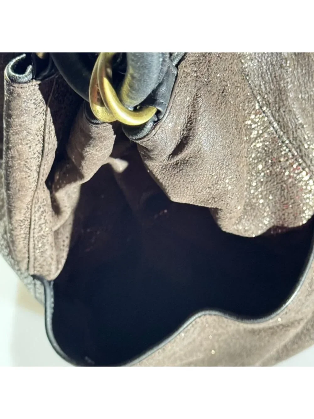 Kooba Metallic Bronze Leather Tote Bag Black Handles & Gold Hardware